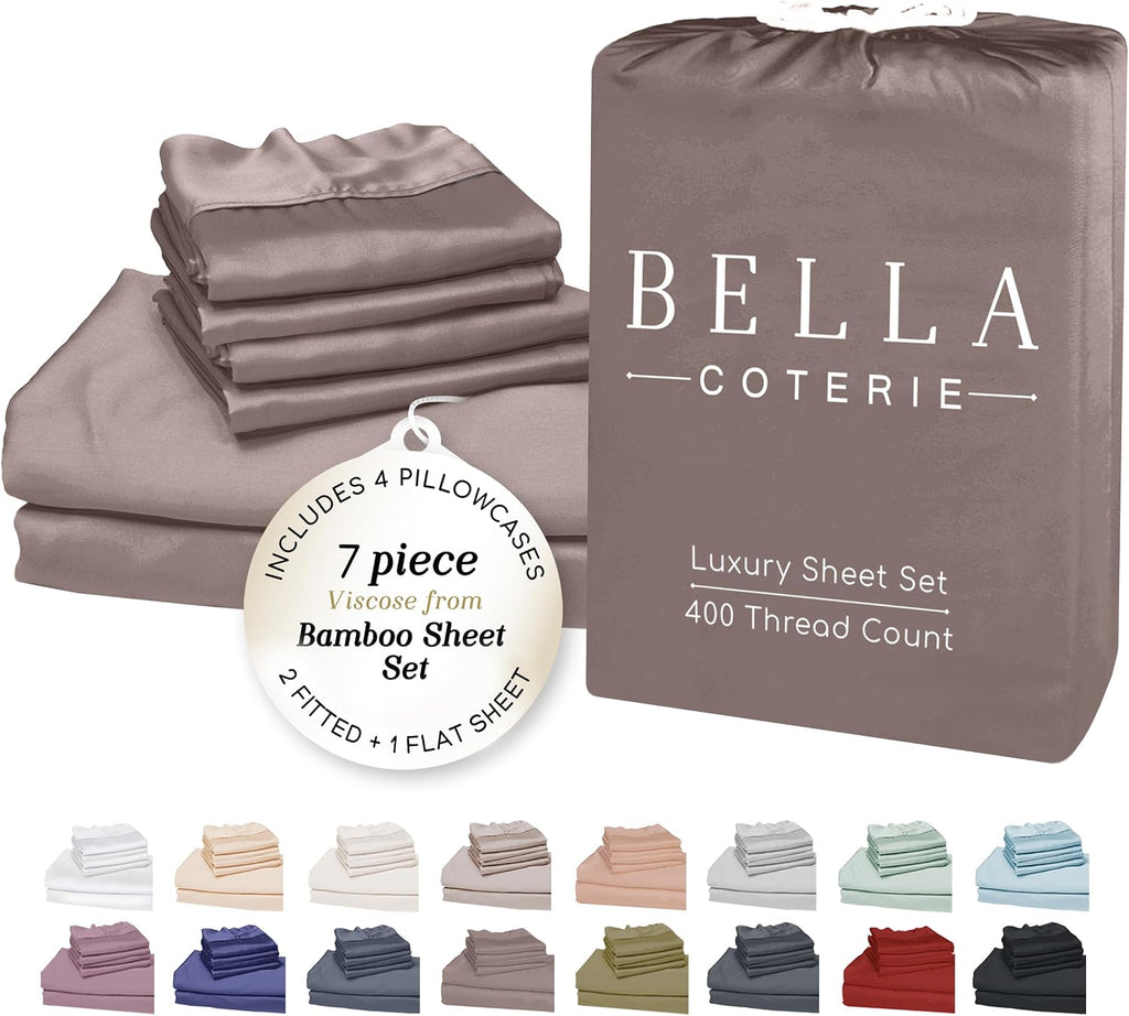 Bella Coterie 7 Piece Luxury Bamboo Viscose Split King Size Sheet Set | 2 Fitted Sheets for Adjustable Beds | 100% Organically Grown |…