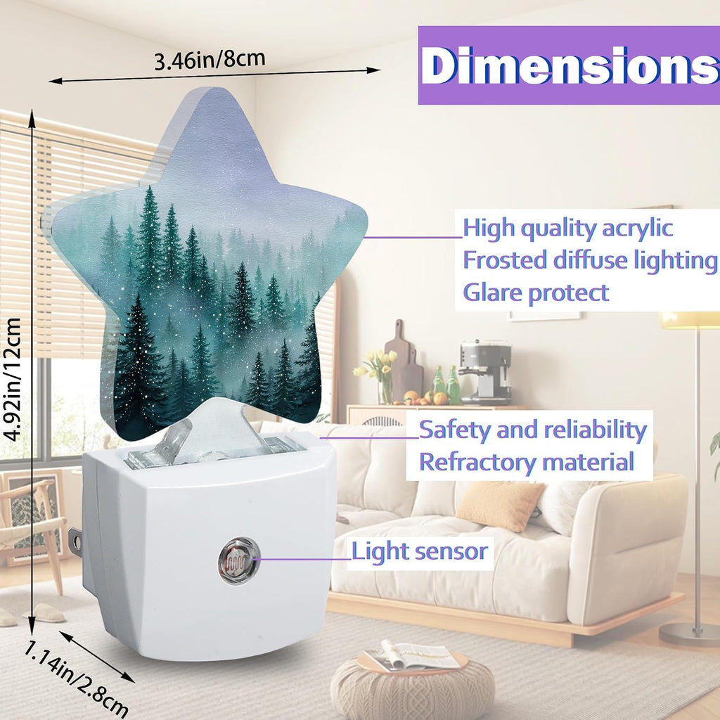 Energy Efficient Nightlights Plug in Wall, Foggy Forest Night Light for Kids Bedroom Decorative, Watercolor Trees Dusk-to-Dawn Sensor…