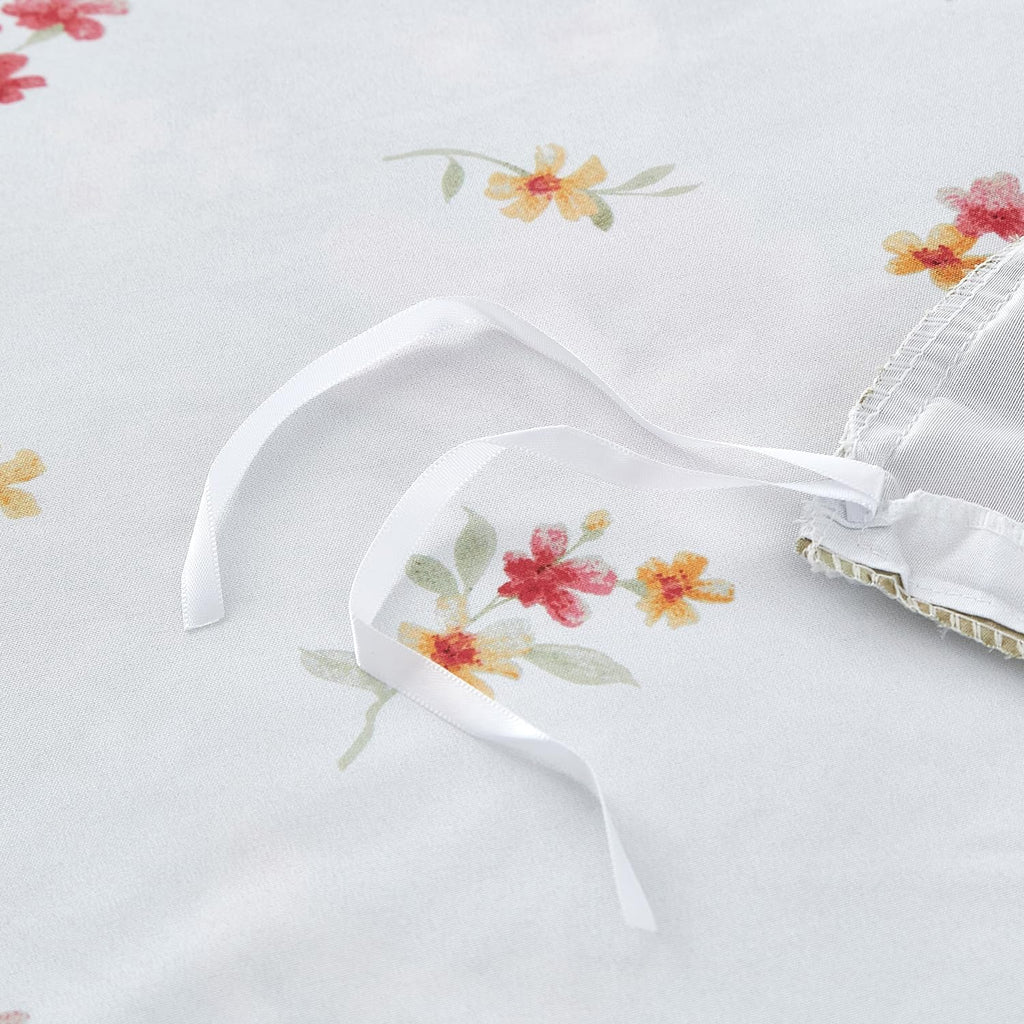 mixinni Duvet Cover Queen Size, Long Staple Cotton Reversible Green Floral Duvet Cover Set with Zipper Ties, 3 Pieces Botanical Pink Flower…