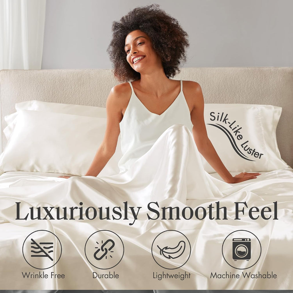 Madisonpark Madison Park Essentials Satin Sheet Set Luxury and Silky with Natural Sheen, Elastic 14" Pocket fits up to 16" Mattress, All Ar…