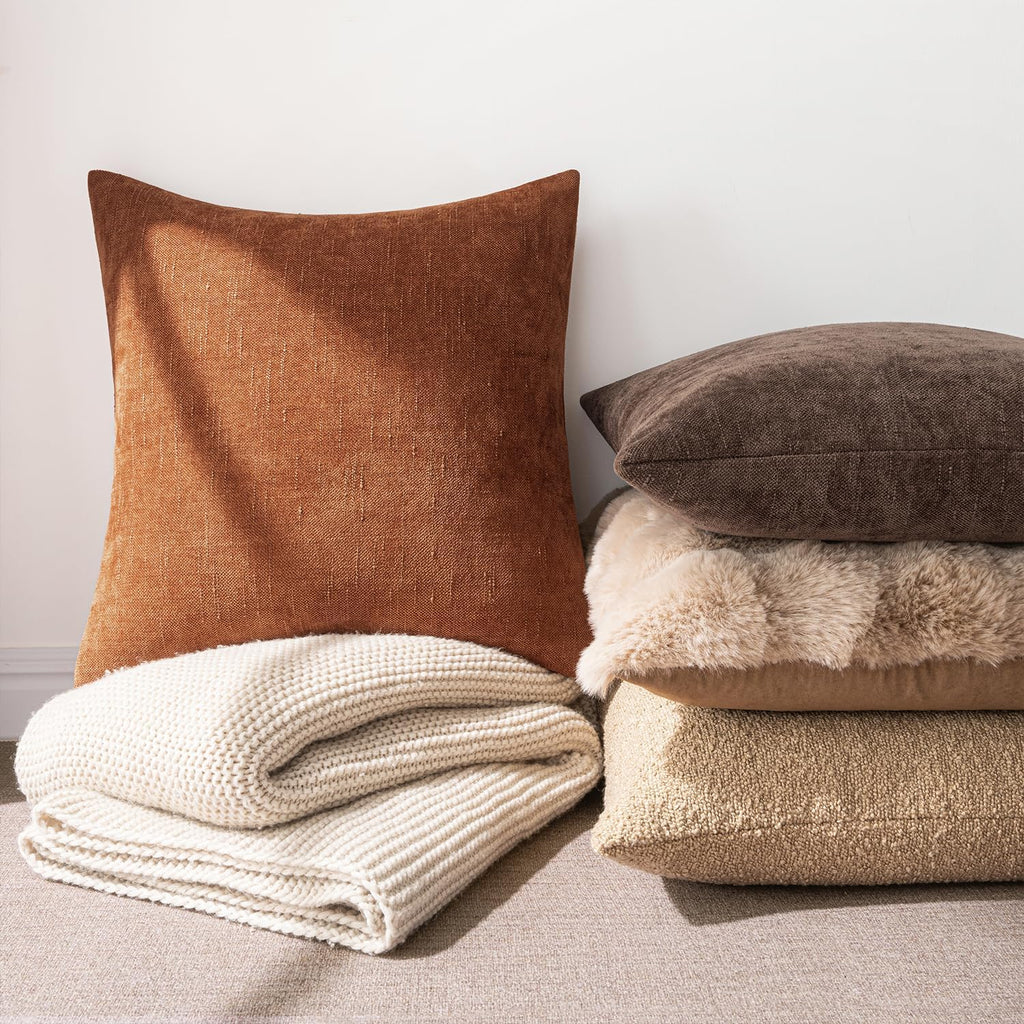 MIULEE Pack of 2 Decorative Throw Pillow Covers Soft Chenille Throw Pillows Solid Textured Euro Cushion Covers for Couch Sofa Bedroom…