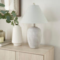 Nourison Home 23" Grey Vintage Distressed Ceramic Pot Table Lamp for Bedroom, Living Room, End Table, with Grey Conical Empire Shade