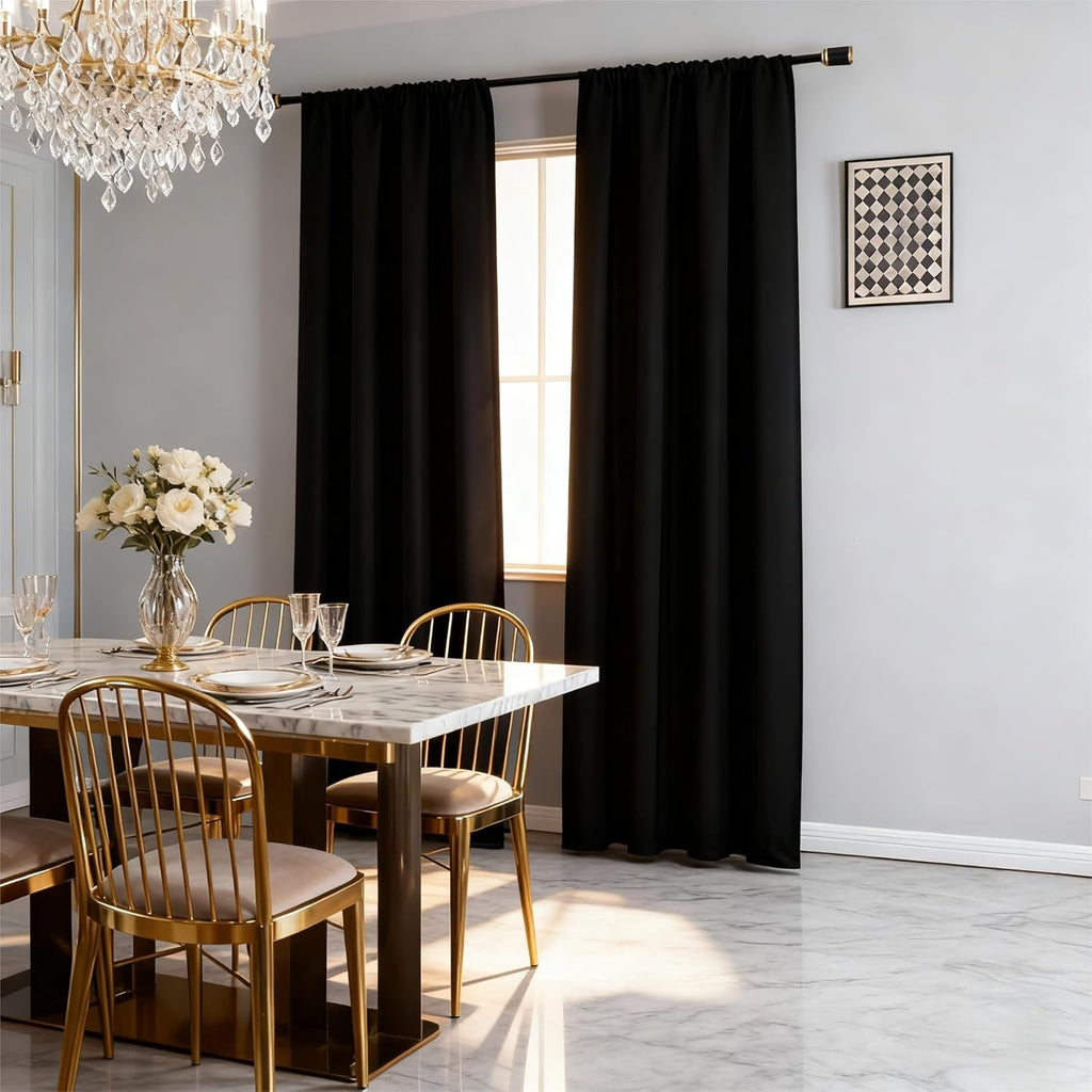 Igemaeve Black Blackout Curtains 108 Inch Length 2 Panels Set, Black Out Curtains for Bedroom 108 Inch Long, Rod Pocket Energy Saving Room…