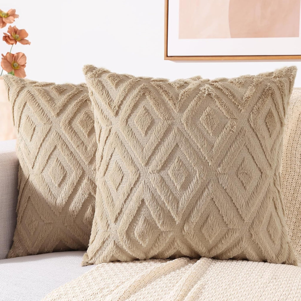 decorUhome Summer Couch Throw Pillow Covers 20x20 Set of 2, Decorative Soft Plush Faux Fur Wool Accent Pillow Covers for Modern Farmhouse B…