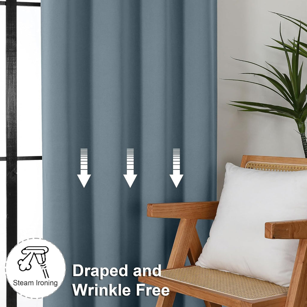Simplebrand Ava Stone Blue Short Blackout Curtains for Bedroom 45 Inches Long 2 Panels Set, Solid Thermal Insulated, Energy Saving Window T…