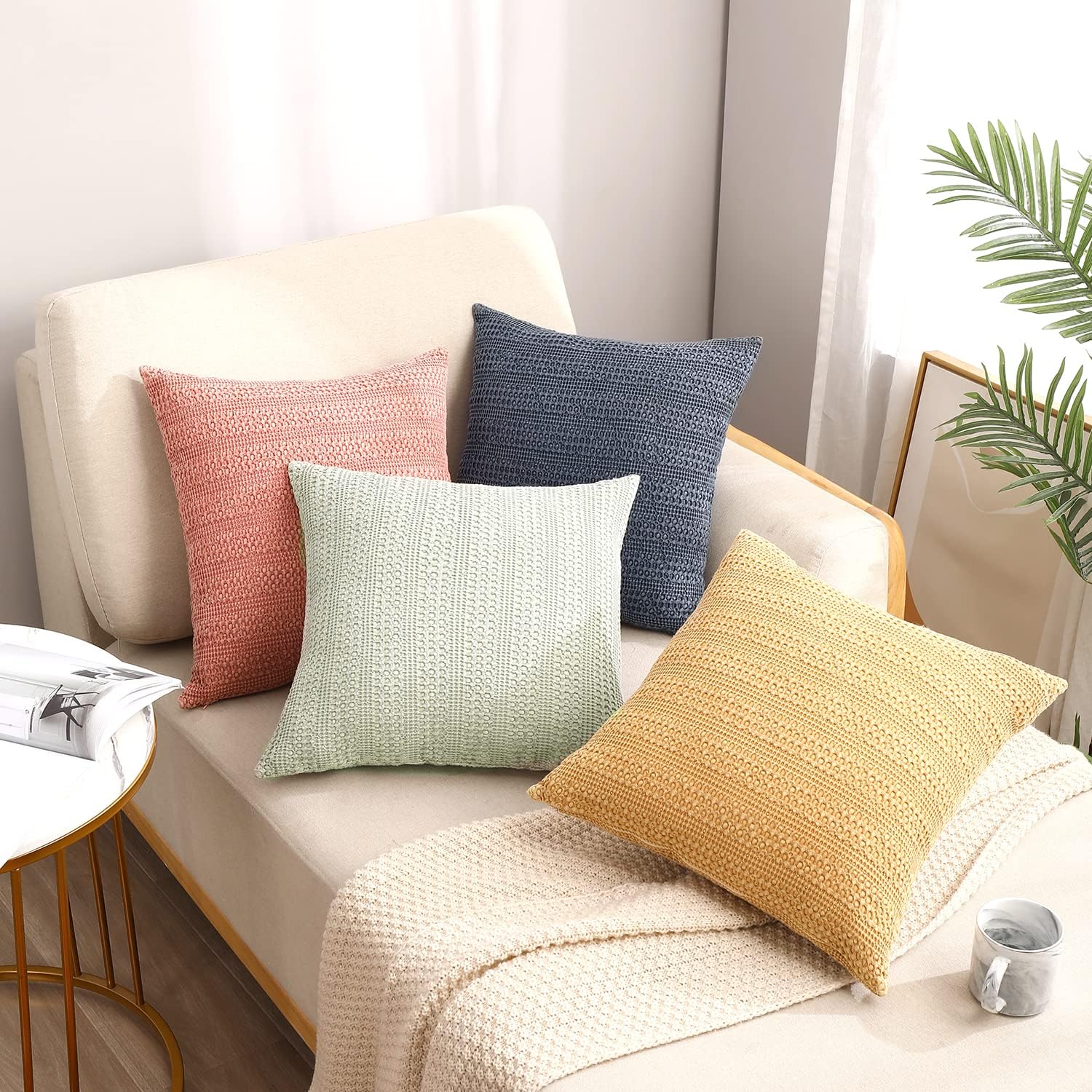 Cocoploceus 1pc Sage Green Pillow Cover 18x18 Boho Throw Pillow Covers Decorative Pillow Shams Stone Washed Cotton Pillowcase for Couch Sof…