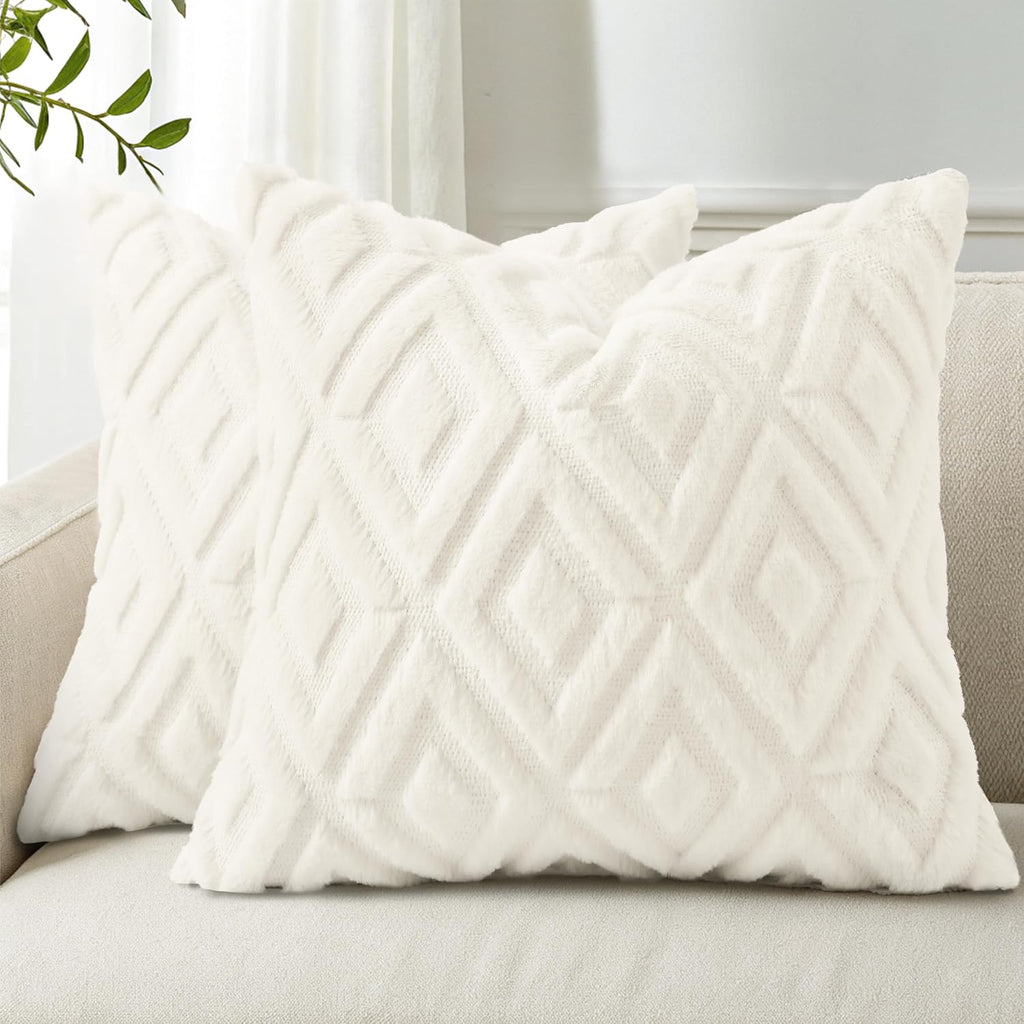 decorUhome Summer Couch Throw Pillow Covers 16x16 Set of 2, Decorative Soft Plush Faux Fur Wool Accent Pillow Covers for Modern Farmhouse B…