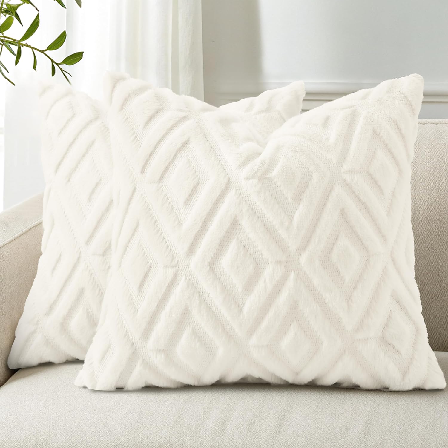 decorUhome Summer Couch Euro Sham Throw Pillow Covers 24x24 Set of 2, Decorative Soft Plush Faux Fur Wool Accent Pillow Covers for Modern F…