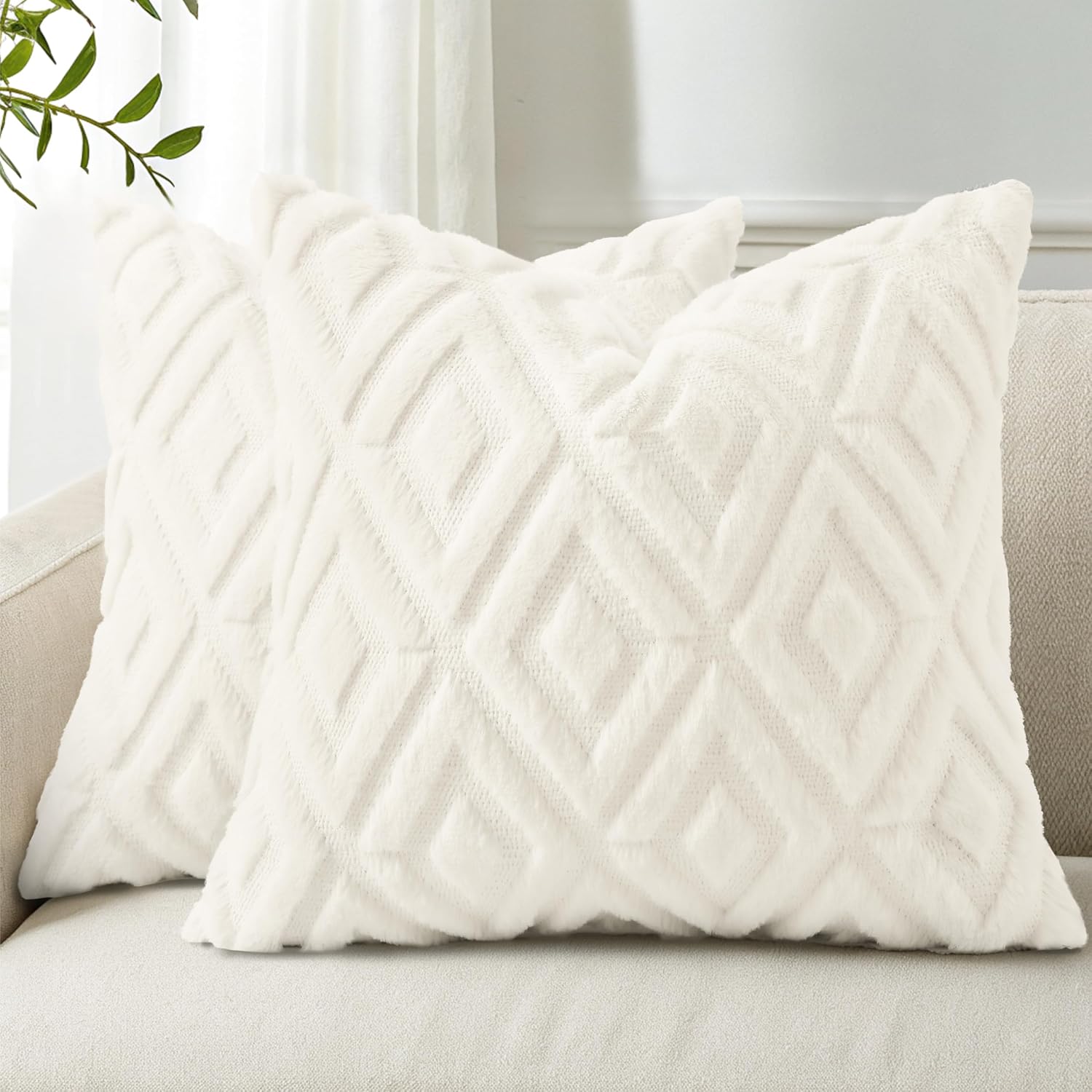 decorUhome Summer Couch Throw Pillow Covers 20x20 Set of 2, Decorative Soft Plush Faux Fur Wool Accent Pillow Covers for Modern Farmhouse B…