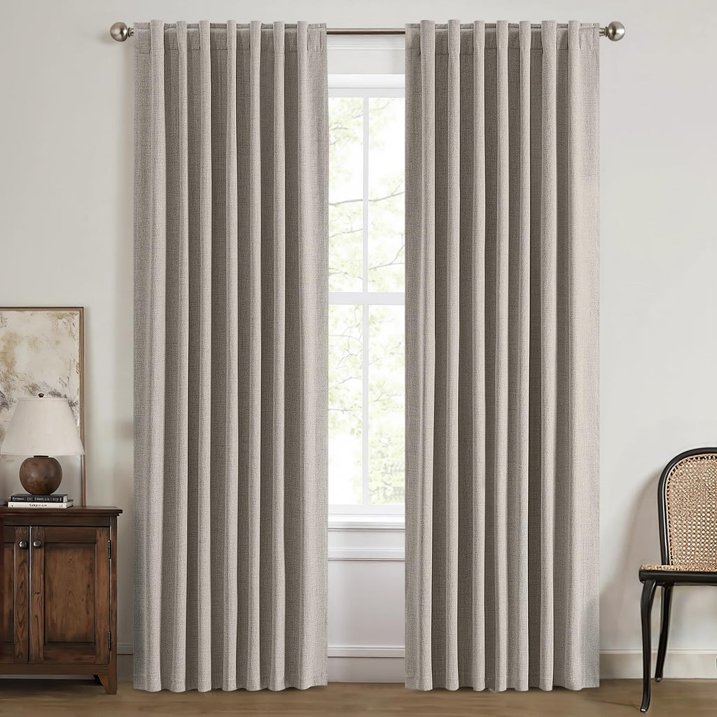 Miulee 100% Blackout Curtains for Bedroom, Linen Solid Luxury Decor Thermal Insulation Room Darkening Drapes for Living Room Nursery Back T…