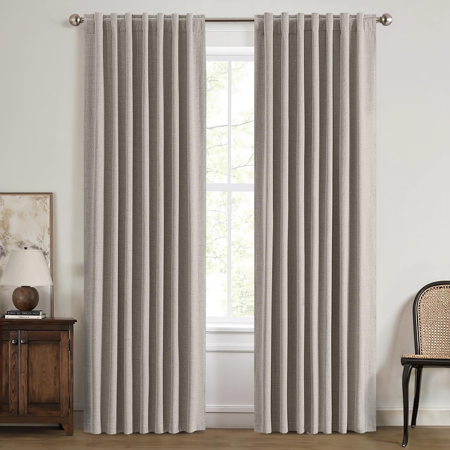 Miulee 100% Blackout Curtains for Bedroom, Linen Solid Luxury Decor Thermal Insulation Room Darkening Drapes for Living Room Nursery Back T…