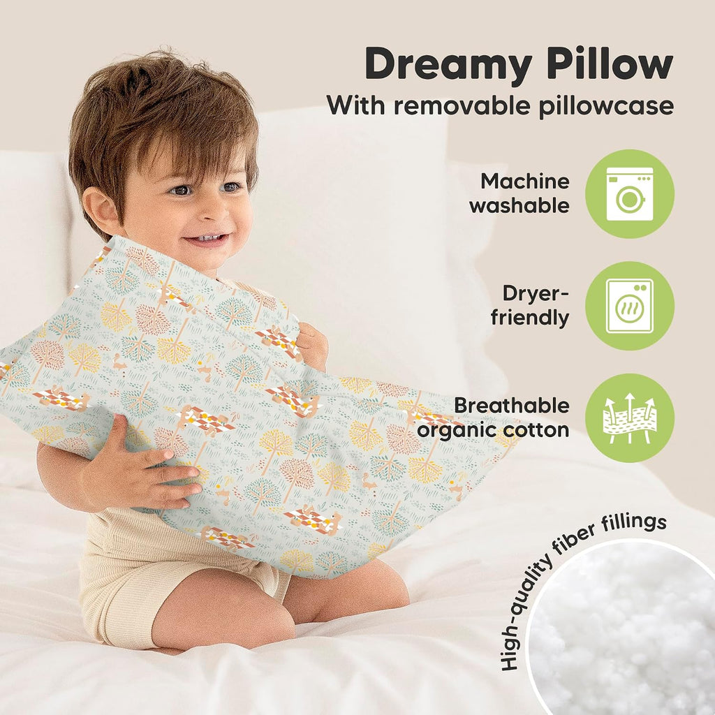 Toddler Pillow with Pillowcase - 13x18 My Little Dreamy Kids Travel Bed Pillows for Sleeping, Organic Cotton Small Pillowcase, Soft &…
