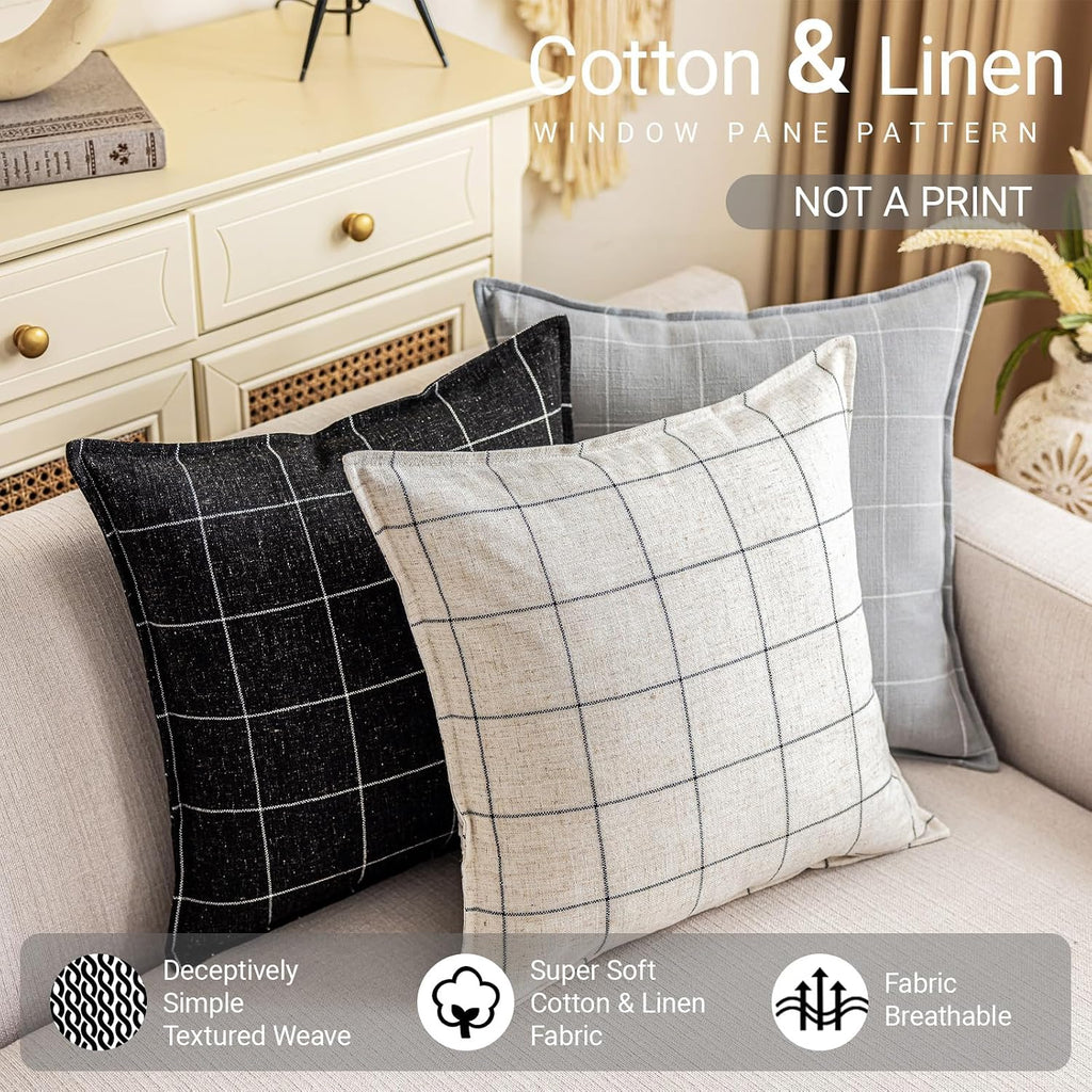 CARRIE HOME Black and White Plaid Boho Pillow Covers 20x20 Set of 2, Farmhouse Decorative Linen Woven Throw Pillow Cover 20 x 20, Black…