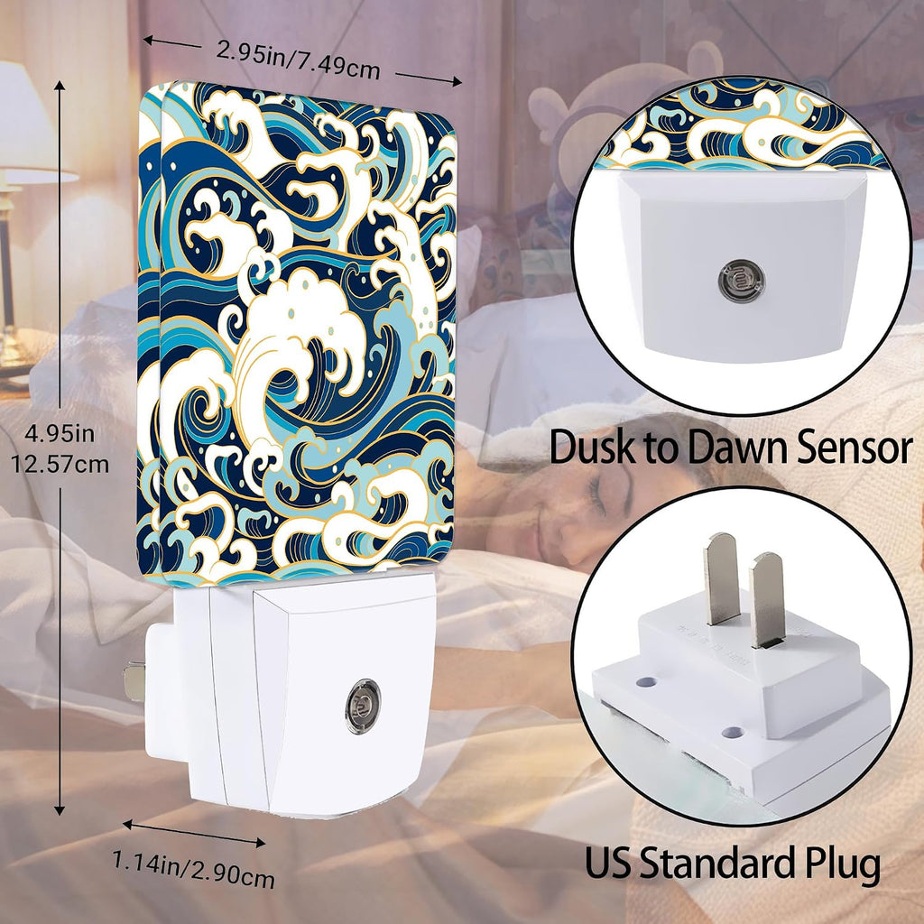 Vintage Sea Waves Dusk to Dawn Night Light, Auto Sensor Lamp Home Indoor Stairway Kitchen Corridor, Night Lights Plug into Wall Decor…
