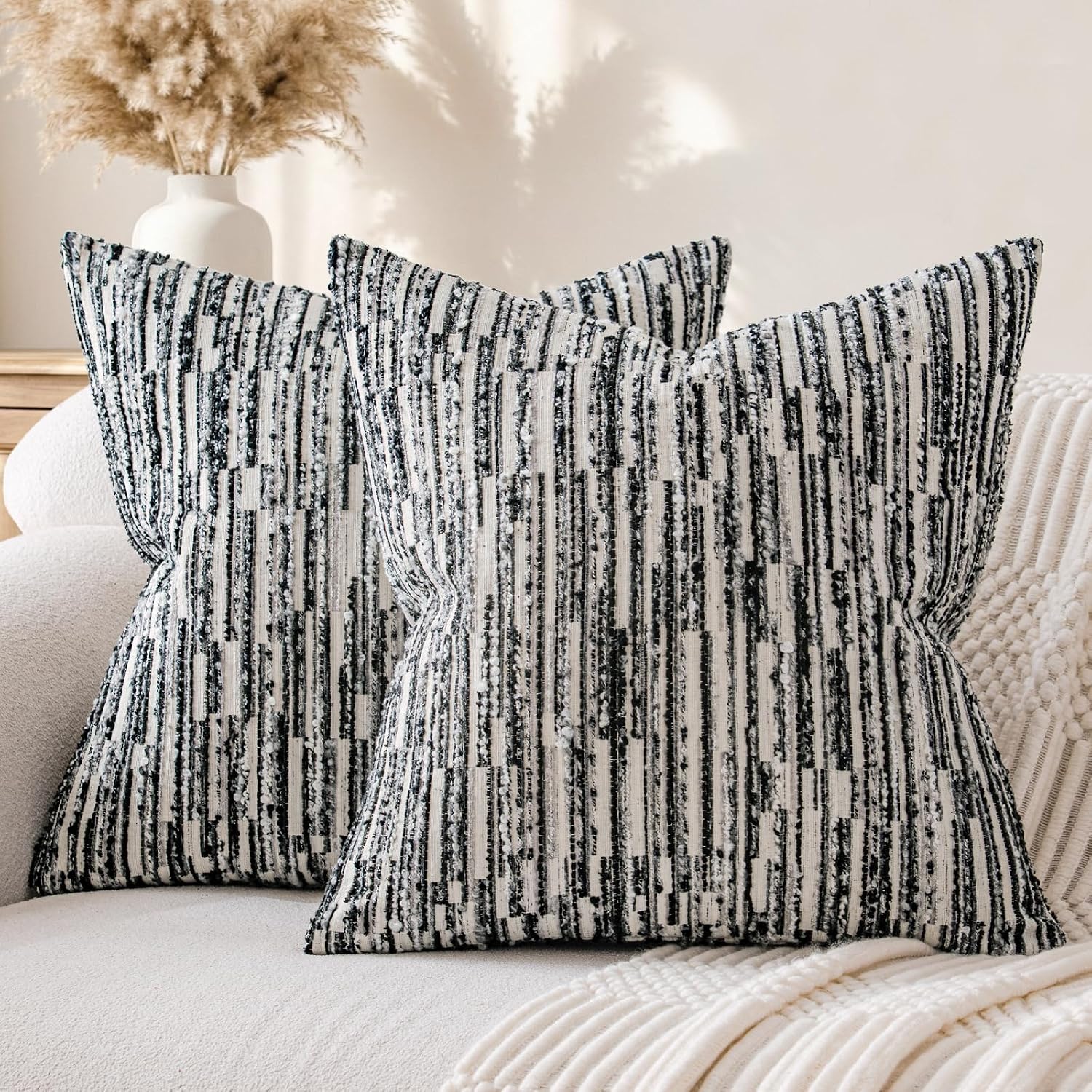 amoment a moment Boho Throw Pillow Covers Set of 2, Striped Decorative Rustic Farmhouse Pillow Cases, Aesthetic Modern Home Decor Couch Cushi…