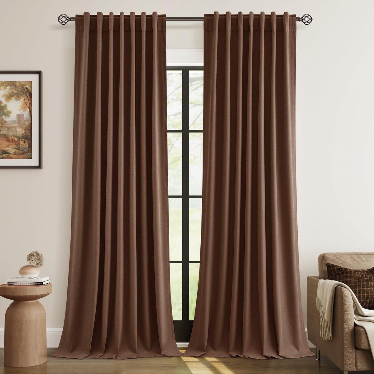 Guken 100% Blackout Curtains 120 Inch Length 2 Panels Set for Living Room Bedroom Back Tab Thermal Insulated Black Out Linen Drapes Room Da…