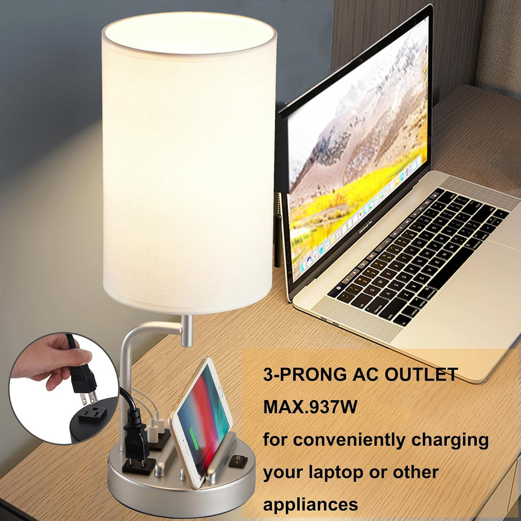 Dreamholder Table Lamp with 3 USB Charging Ports, Modern Desk Lamp with AC Outlet and Phone Stands, Perfect Bedside Lamp for Bedroom…