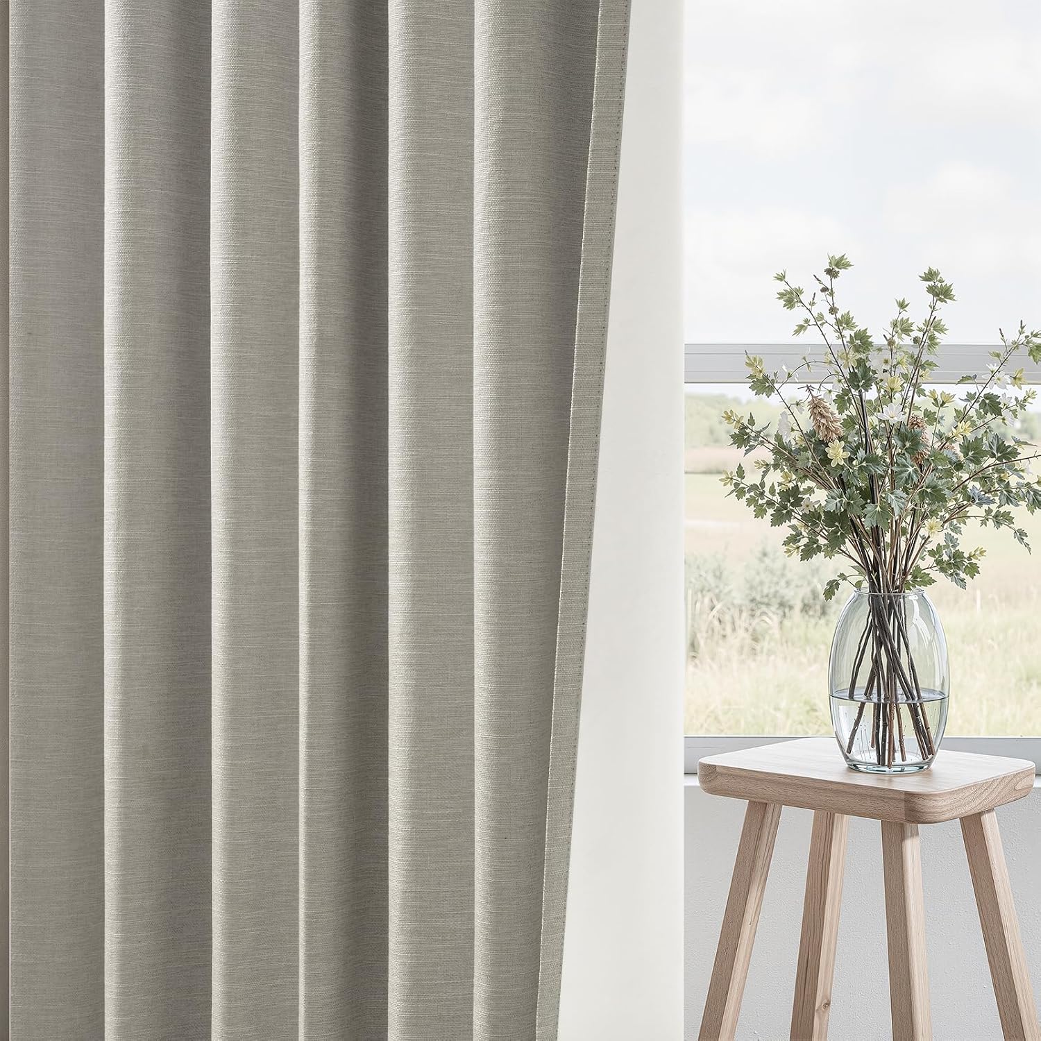 Topfinel Flax Grey Blackout Curtains 95 Inch Length 2 Panels for Dining Room Darkening Curtain for Bedroom Linen Textured 100% Black Out Su…