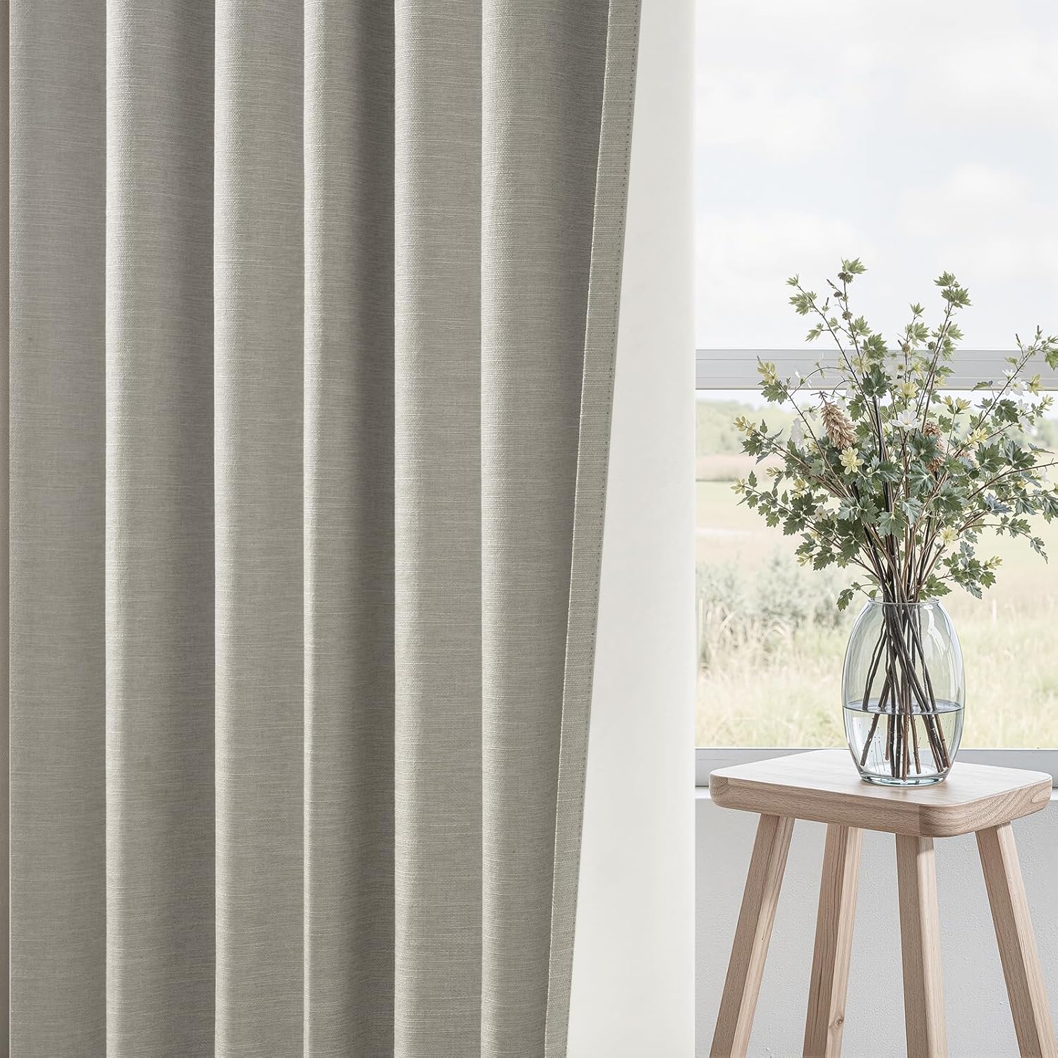 Topfinel 90 Inches Linen Curtains 100% Blackout Curtain for Bedroom Livingroom Vintage Farmhouse Linen Textured Thermal Room Darkening Drap…