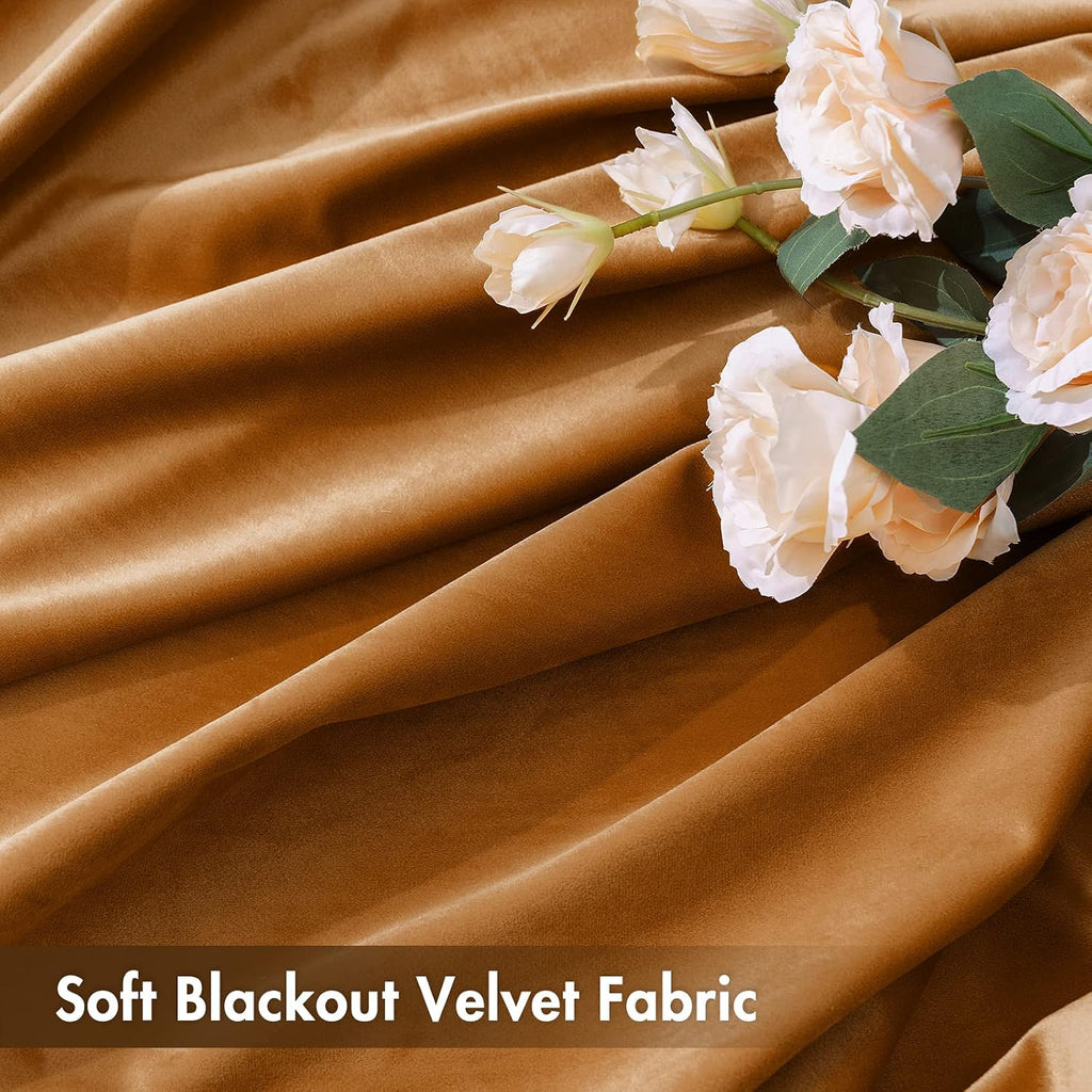 MIULEE Gold Brown Velvet Curtains Thermal Insulated Blackout Curtain Fall Drapes for Bedroom Living Room Darkening 96 Inches Long…