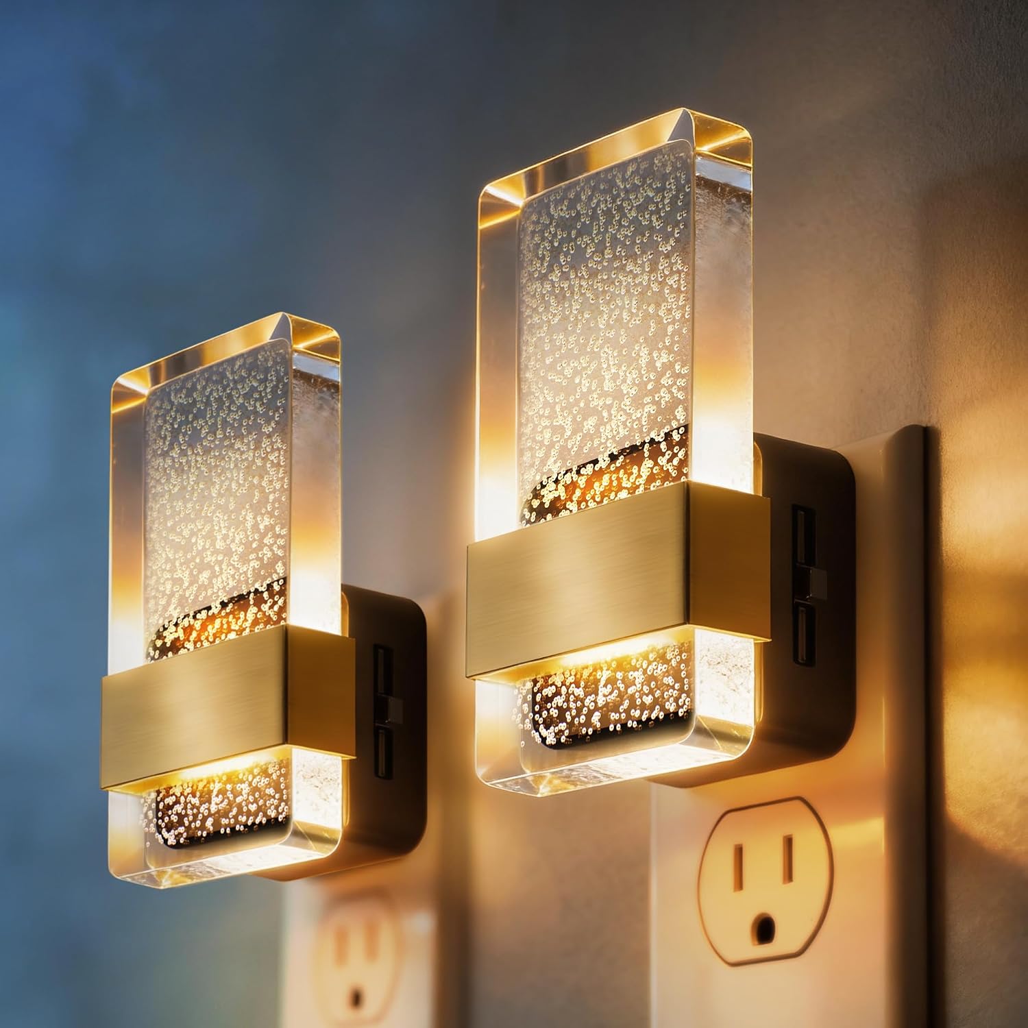 DORESshop LED Night Lights Plug Into Wall [2 Pack], 0-100LM Dimmable Nightlight, Bubble Decorative Night Light with Dusk-to-Dawn Sensor…
