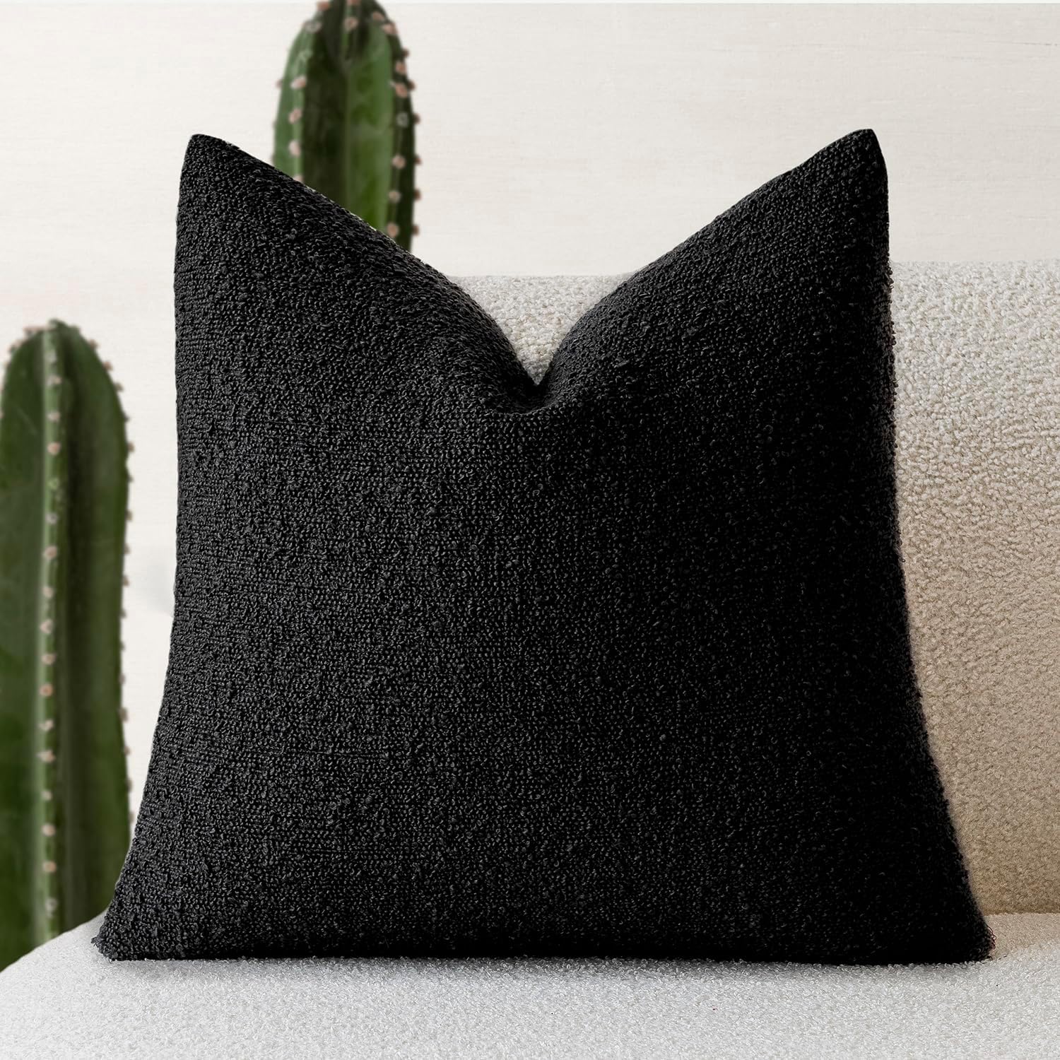 Foindtower Decorative Textured Boucle Throw Pillow Covers Accent Solid Pillow Cases Neutral Soft Cozy Couch Cushion Case for Chair Sofa…
