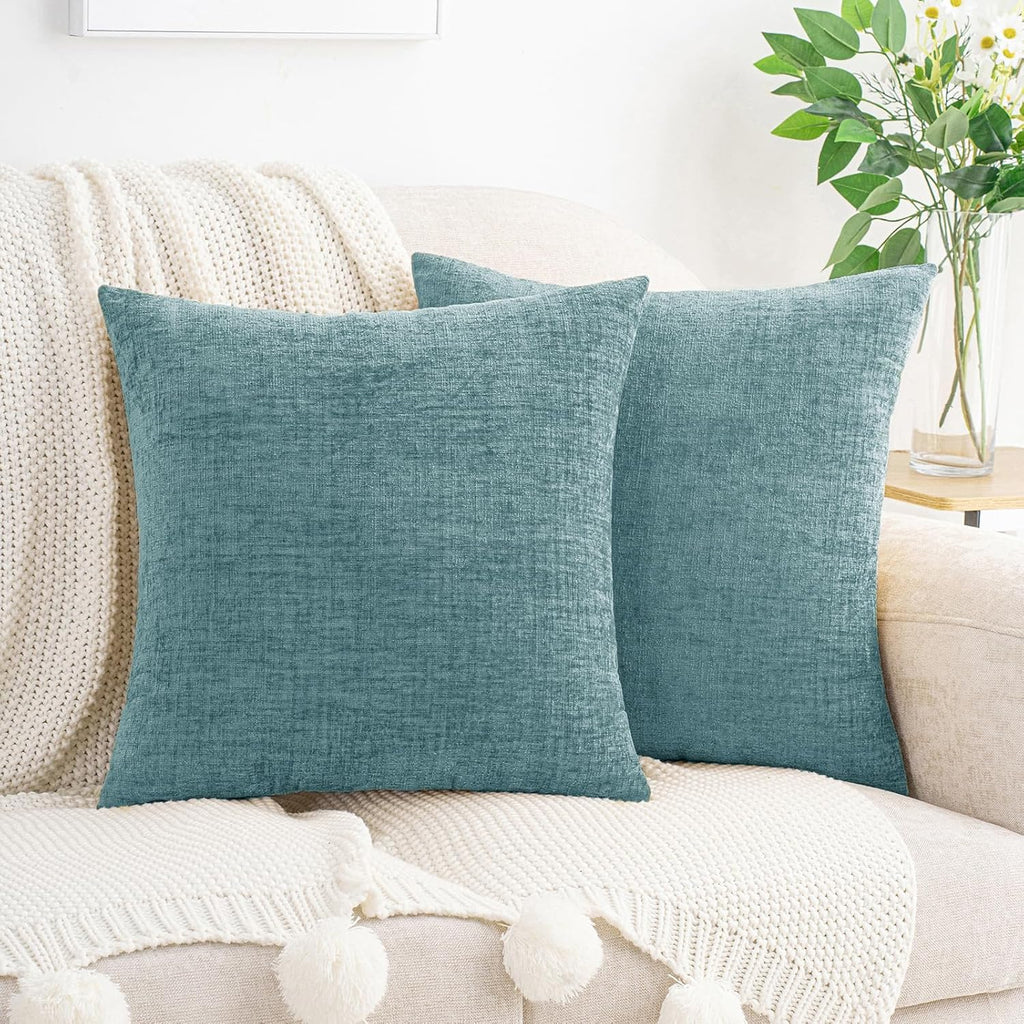 Hwy50 HWY 50 Smoky Blue Couch Pillow Covers 16x16 Inch Pack of 2, Soft Chenille Decorative Throw Pillow Cases Farmhouse for Sofa Living Roo…