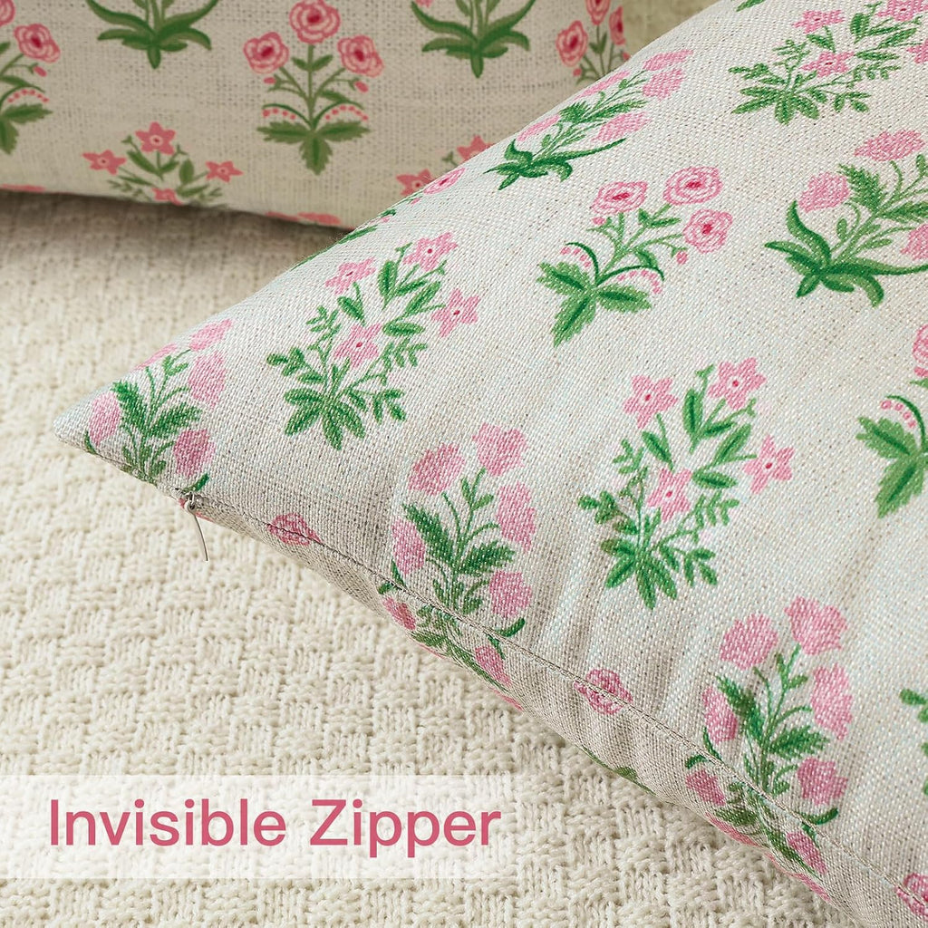 OTOSTAR Floral Print Pillow Covers 16x16 Inch Pack of 2 Double-Sided Pink Green Flower Square Throw Pillow Covers Farmhouse Rustic…