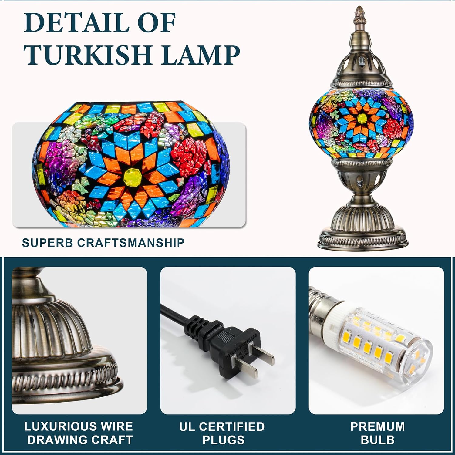 Marrakech Turkish Table Lamp with Bronze Base, Handmade Colorful Moroccan Tiffany Style Mosaic Glass Night Stand Light Fixture Including…
