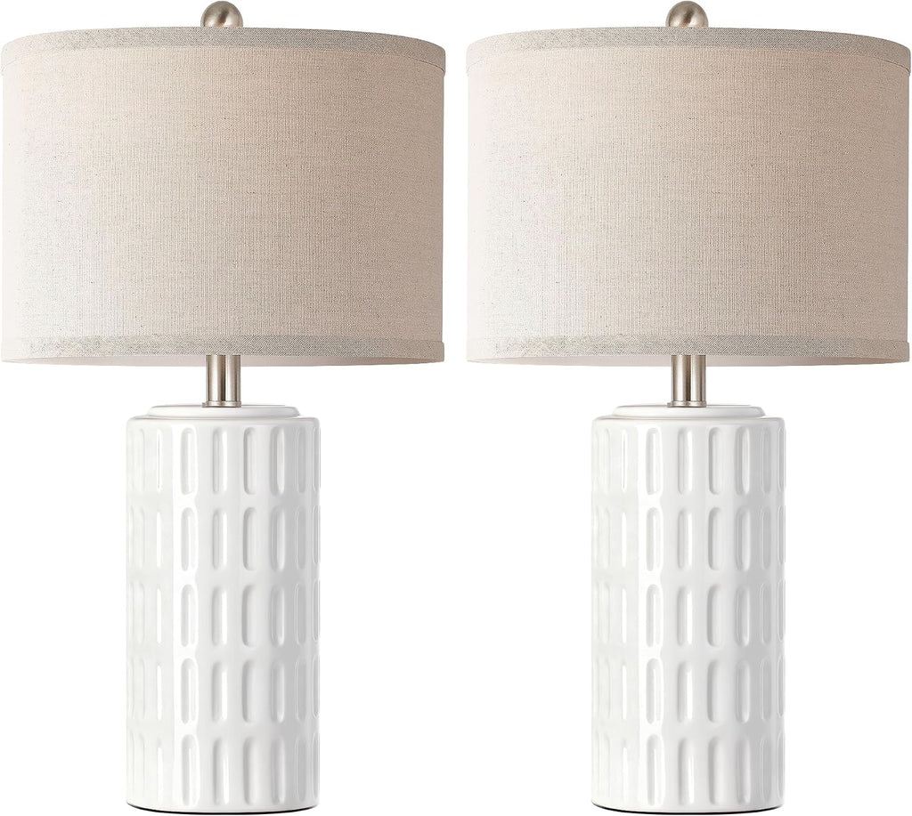 PARTPHONER 23" Farmhouse Modern Ceramic Table Lamp Set of 2 - White Bedside Lamps for Bedroom & Living Room, Nightstand, Desk, End Table