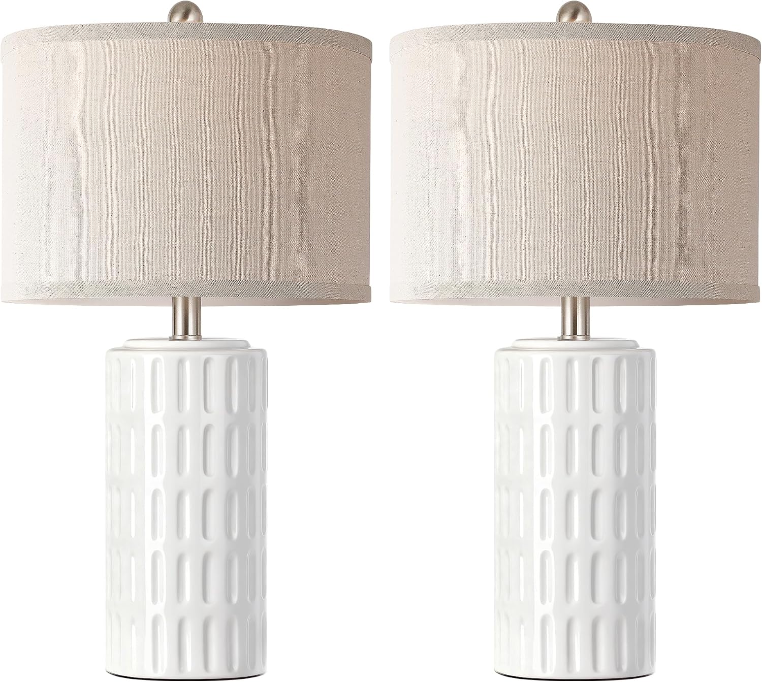PARTPHONER 23" Farmhouse Modern Ceramic Table Lamp Set of 2 - White Bedside Lamps for Bedroom & Living Room, Nightstand, Desk, End Table