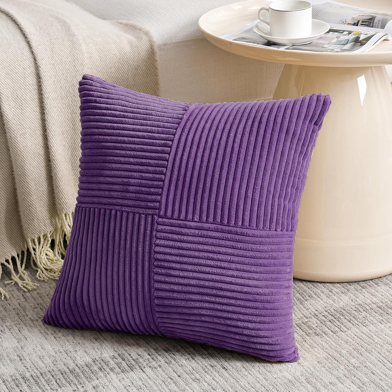 Fancy Homi 2 Packs Purple Decorative Throw Pillow Covers 22x22 Inch for Living Room Couch Bed, Farmhouse Boho Home Decor, Soft Corss…