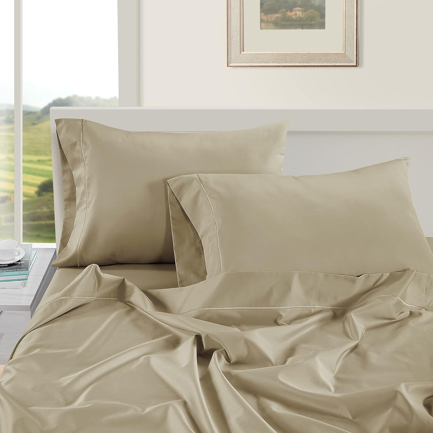 LaneLinen LANE LINEN Pillow Case Covers King Set of 2 100% Egyptian Cotton Sateen Soft Cool & Smooth Cases - Linen Cotton