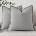 decorUhome Summer Decorative Neutral Linen Fringe Euro Sham Throw Pillow Covers Set of 2 Light Grey Pillow Covers with Tassels Soft Farmhou…