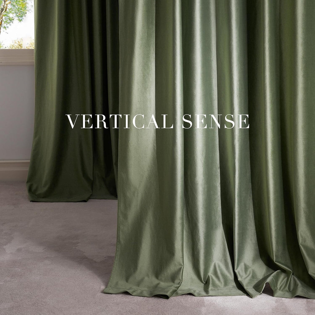 Nicetown Sage Green Velvet Living Room Curtains 90 inches Long, Rod Pocket & Back Tab Room Darkening Window Treatments Thermal Drapes for B…