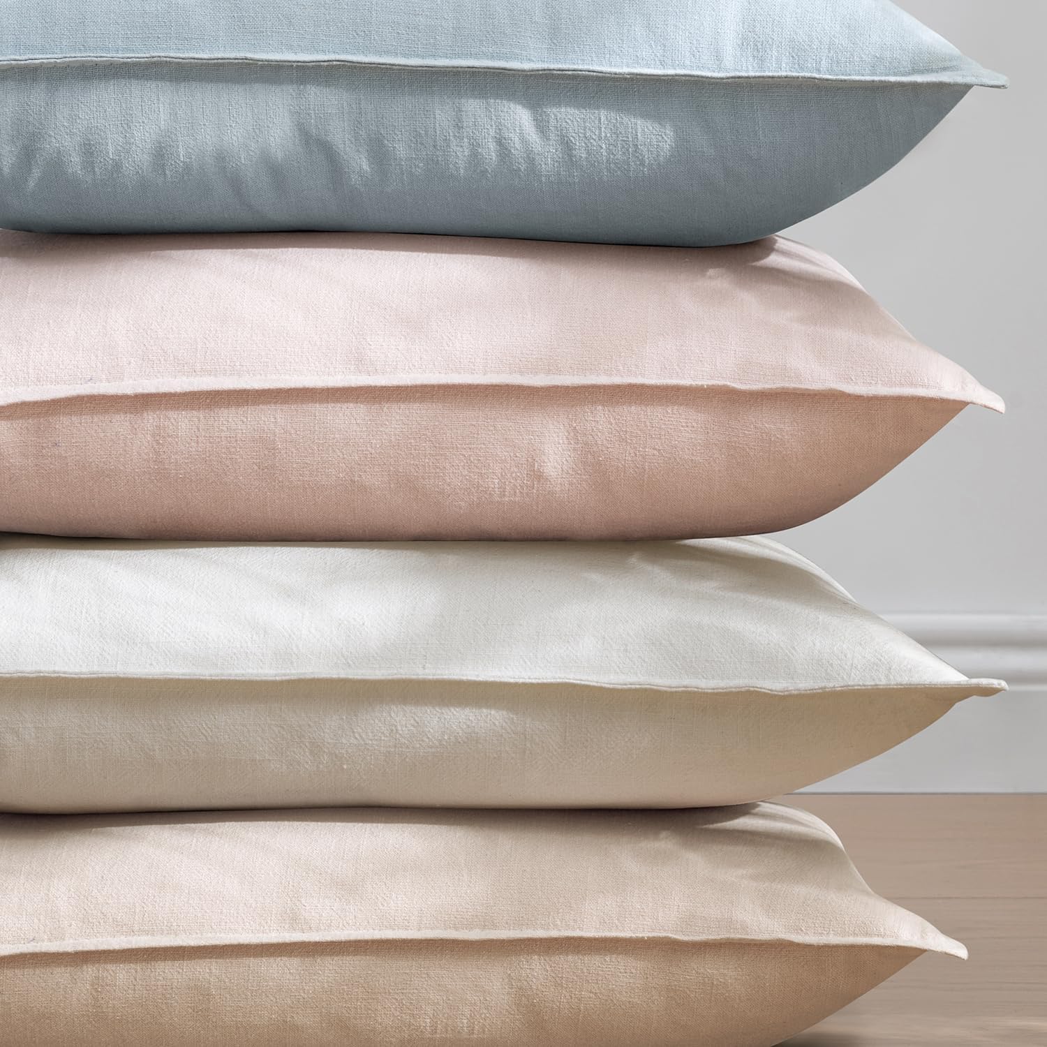 EMEMA Throw Pillow Covers Decorative Linen Pillow Covers 18x18 Inch Pink Boho Farmhouse Neutral Couch Throw Pillows for Bed Pack of 2…