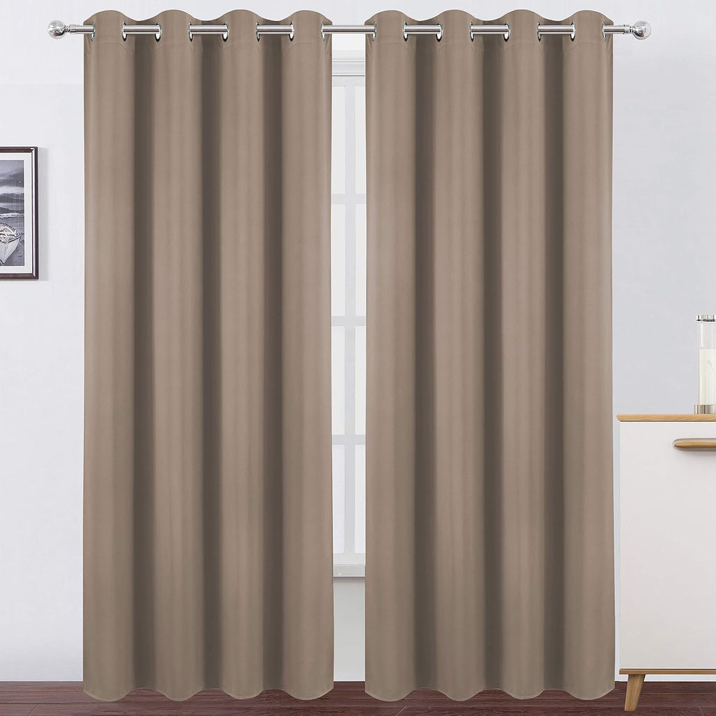 Lemomo Blackout Curtains 66 x 84 inch/Cappuccino Curtains Set of 2 Panels/Thermal Insulated Room Darkening Bedroom Curtains 84 inch silver