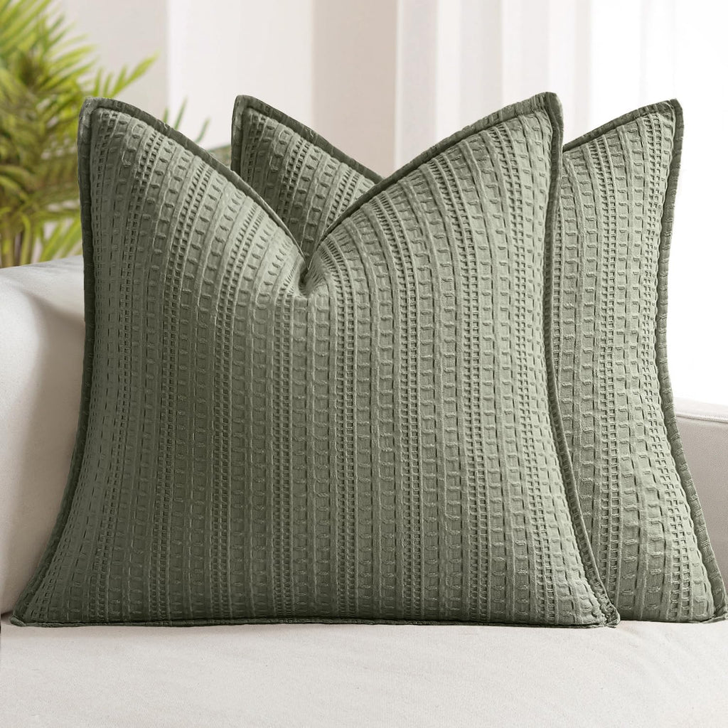Set of 2 Decorative 100% Cotton Waffle Euro Sham Pillow Covers 26x26, Neutral Throw Pillows Weave European Cushion Cases for Couch Sofa…