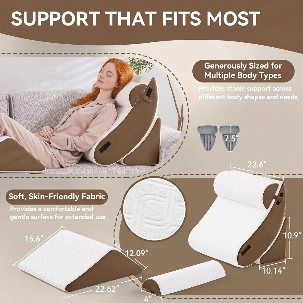 Yosdur 5PCS Wedge Pillow Set for After Surgery, Bed Orthopedic Pillow for Sleeping, Memory Foam Back Pillow for and Acid Reflux, Adju…