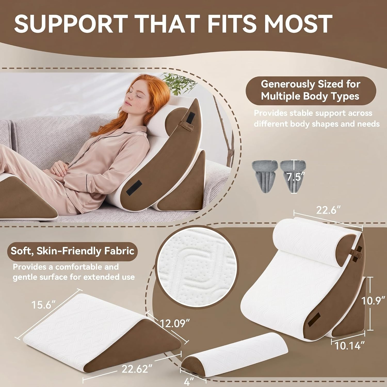 Yosdur 5PCS Wedge Pillow Set for After Surgery, Bed Orthopedic Pillow for Sleeping, Memory Foam Back Pillow for and Acid Reflux, Adju…