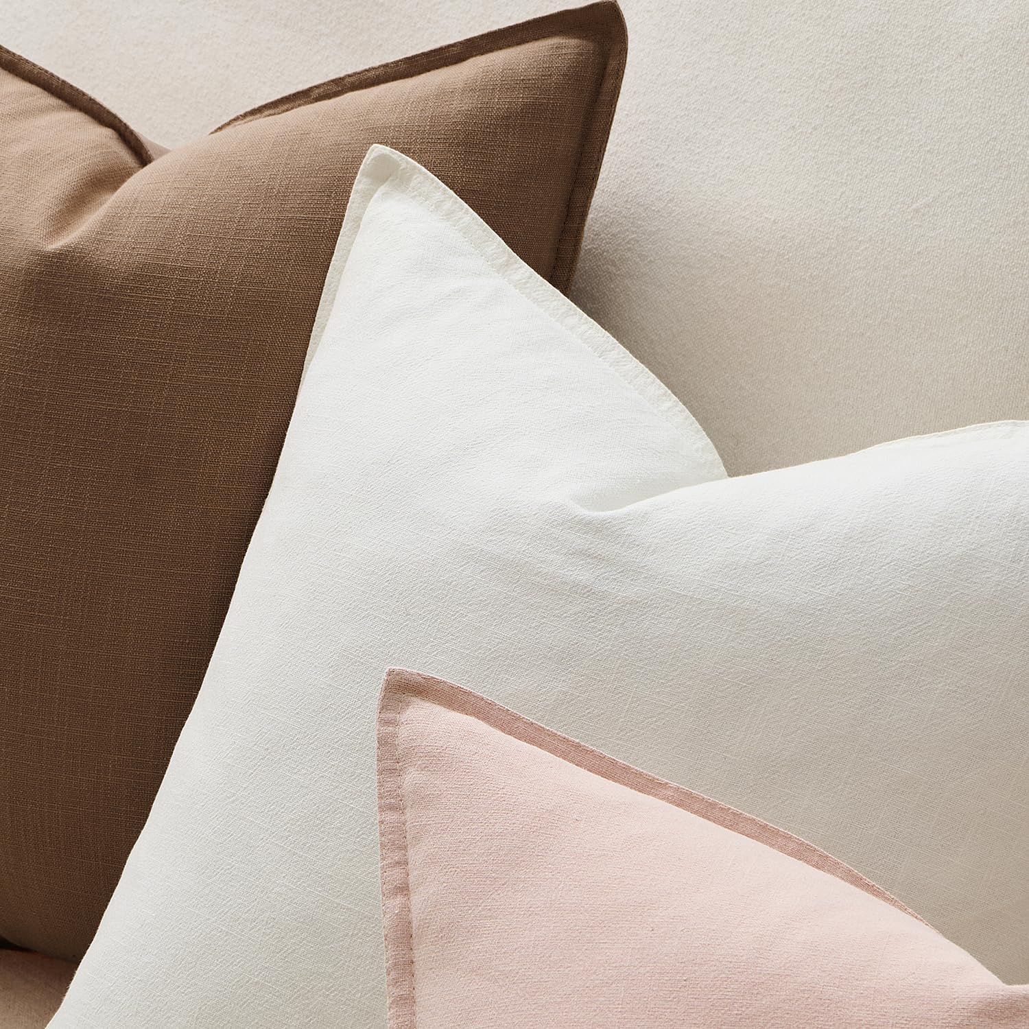 Anroduo Pack of 2 Decorative Linen Pillow Covers Cream White Euro Sham Neutral Farmhouse Boho Soild Cushion Case Soft Accent Pillowcase for…