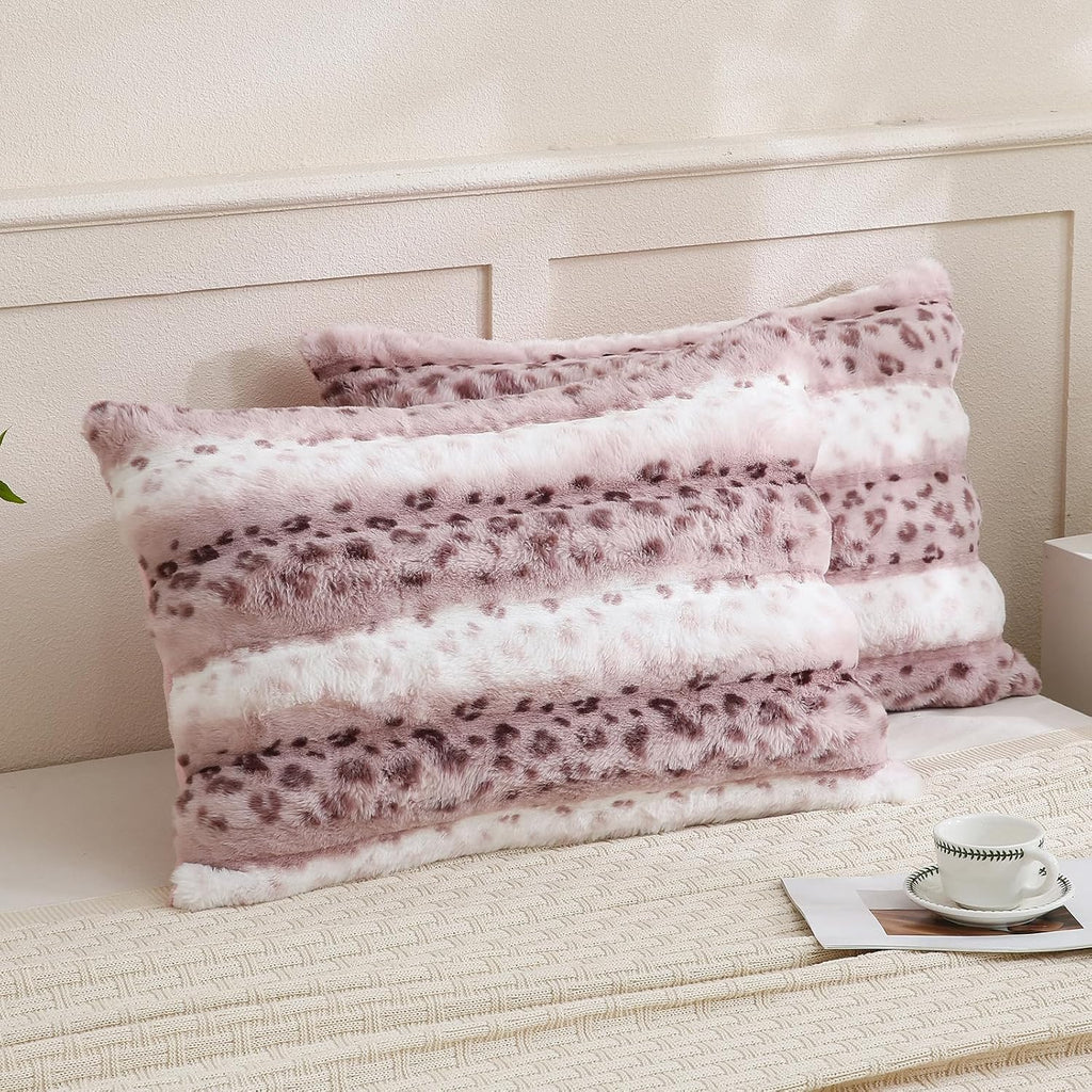 Chumerry Fuzzy Faux Fur Pillow Case Plush Shaggy Pillow Cover Plaid Check Texture Extra Soft Fluffy Faux Rabbit Fur Fabric Decorative Pillo…