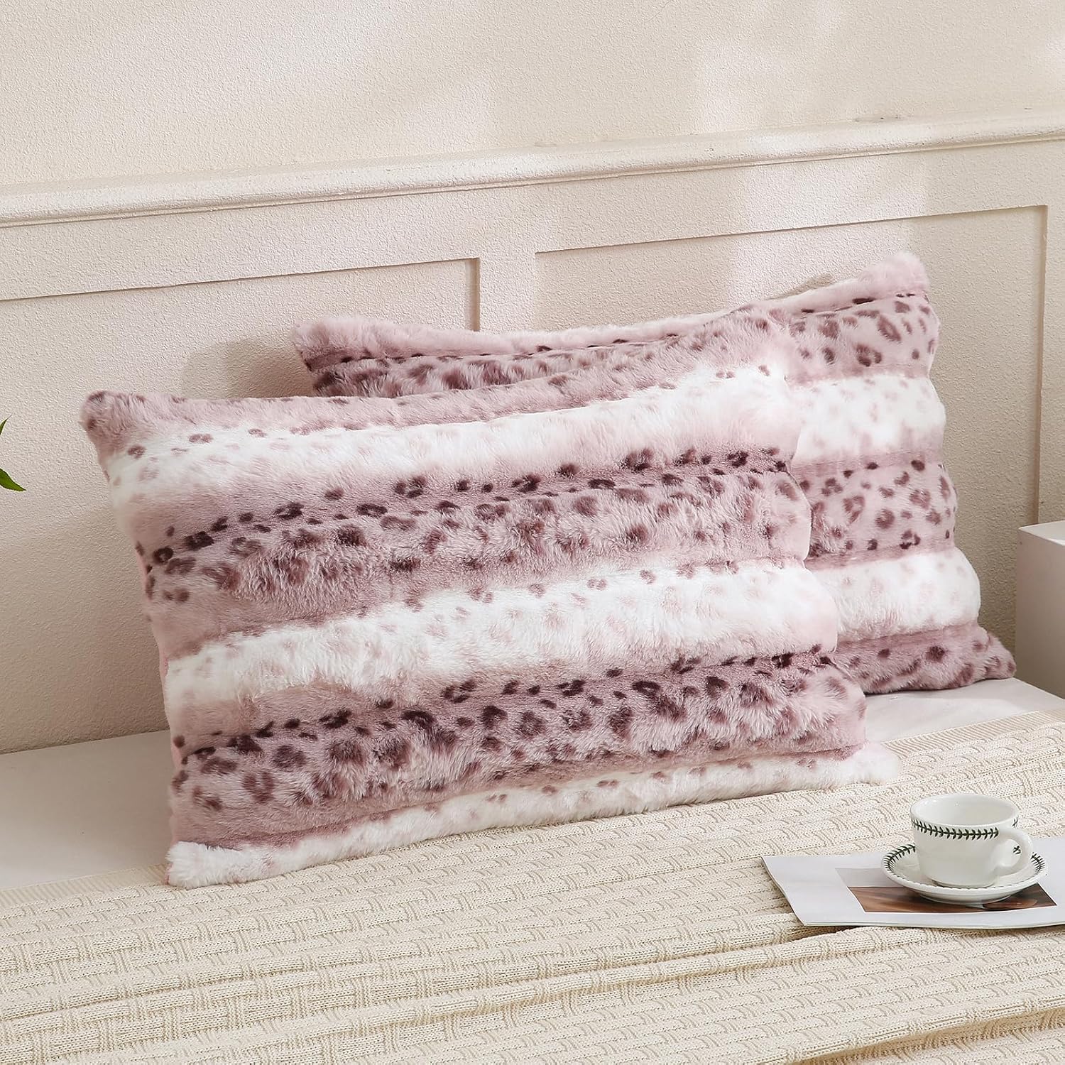 Chumerry Fuzzy Faux Fur Pillow Case Plush Shaggy Pillow Cover Plaid Check Texture Extra Soft Fluffy Faux Rabbit Fur Fabric Decorative Pillo…