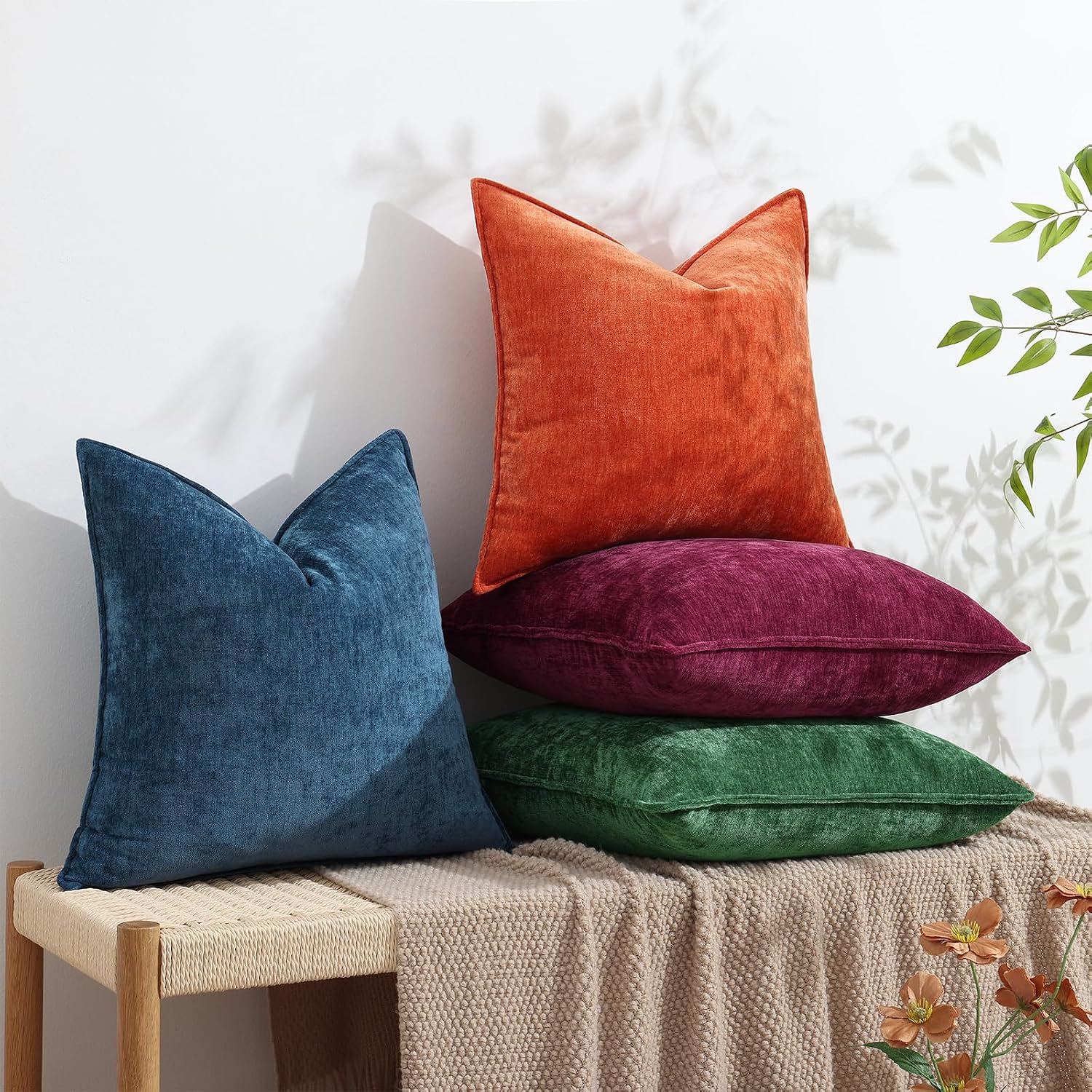 decorUhome Summer Couch Throw Pillow Covers 18x18 Set of 2, Decorative Soft Velvet Modern Cozy Chenille Pillow Cases with Elegant Design fo…