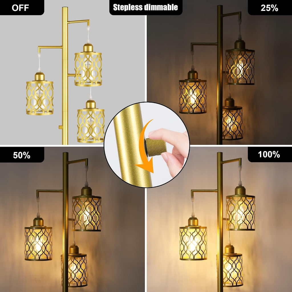 ROTTOGOON 68" Gold Floor Lamp, Dimmable Industrial Floor Lamps for Living Room, 3 Light Rustic Standing Tall Lamp Including 3 PCS 6W E26…