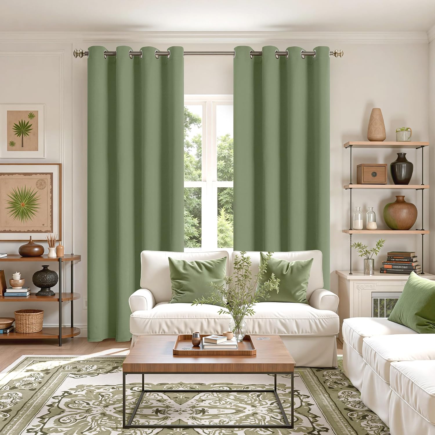 YoungsTex Olive Green Blackout Curtains 80 Inches Length for Living Room - Thermal Insulated Drapes with Grommet Room Darkening Window Trea…