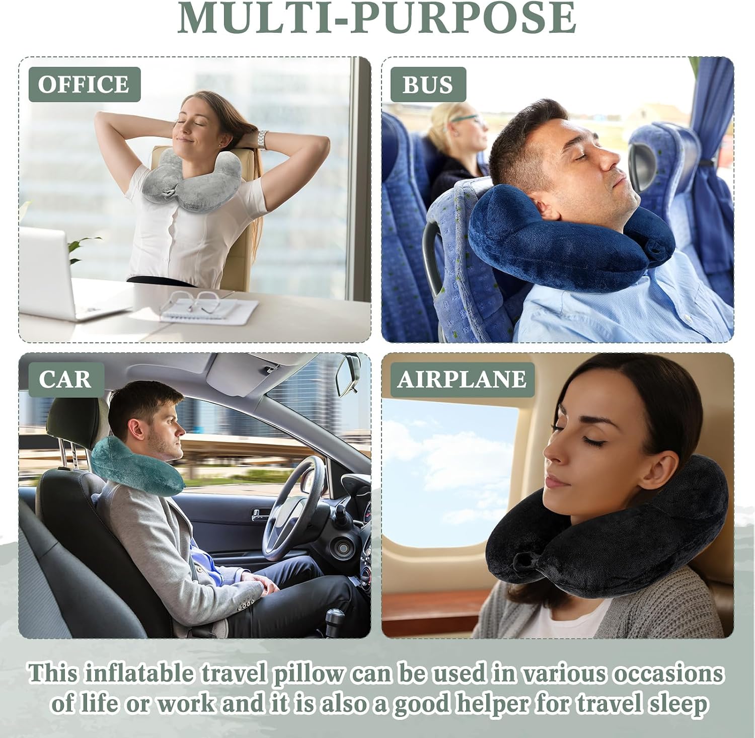 Sintuff 4 Sets Inflatable Travel Pillows for Airplanes with Compact Bag and Blindfold Velvet Inflatable Neck Pillow for Traveling Head…