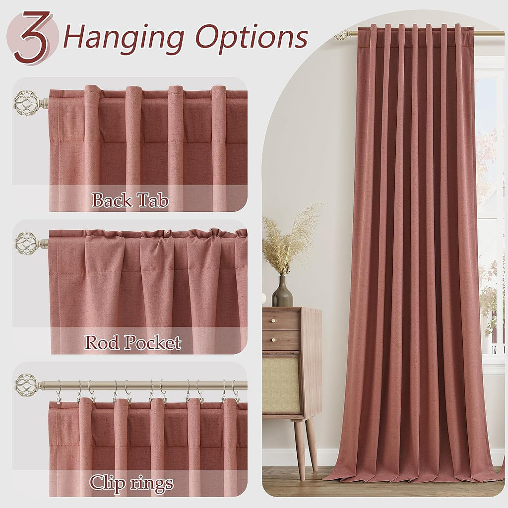 Guken Dusty Rose 100% Blackout Linen Curtains 80 Inch Length 2 Panels Set for Girls Bedroom Back Tab Thermal Insulated Black Out Drapes Roo…