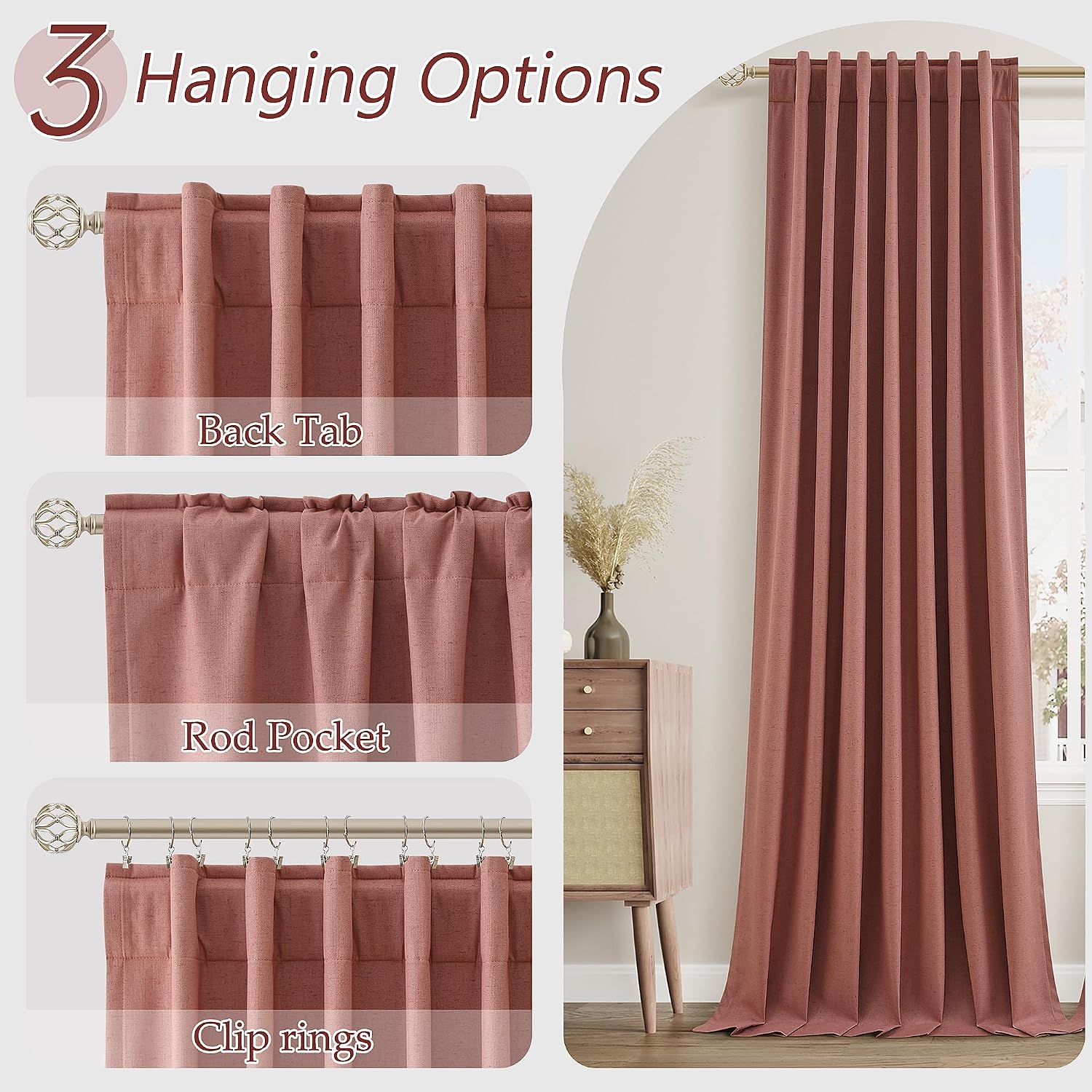 Guken Dusty Rose 100% Blackout Linen Curtains 108 Inch Length 2 Panels Set for Girls Bedroom Back Tab Thermal Insulated Black Out Drapes Ro…
