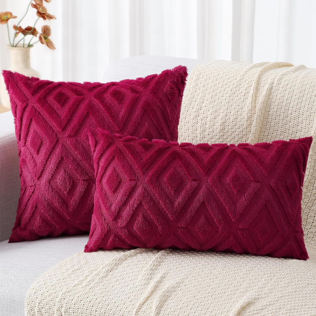 decorUhome Summer Couch Euro Sham Throw Pillow Covers 24x24 Set of 2, Decorative Soft Plush Faux Fur Wool Accent Pillow Covers for Modern F…